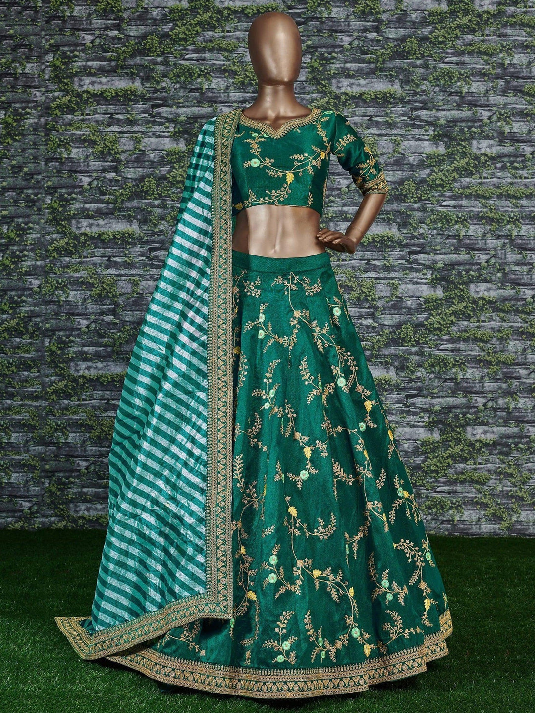 Green Color Bridalwear Embroidered Lehenga Choli