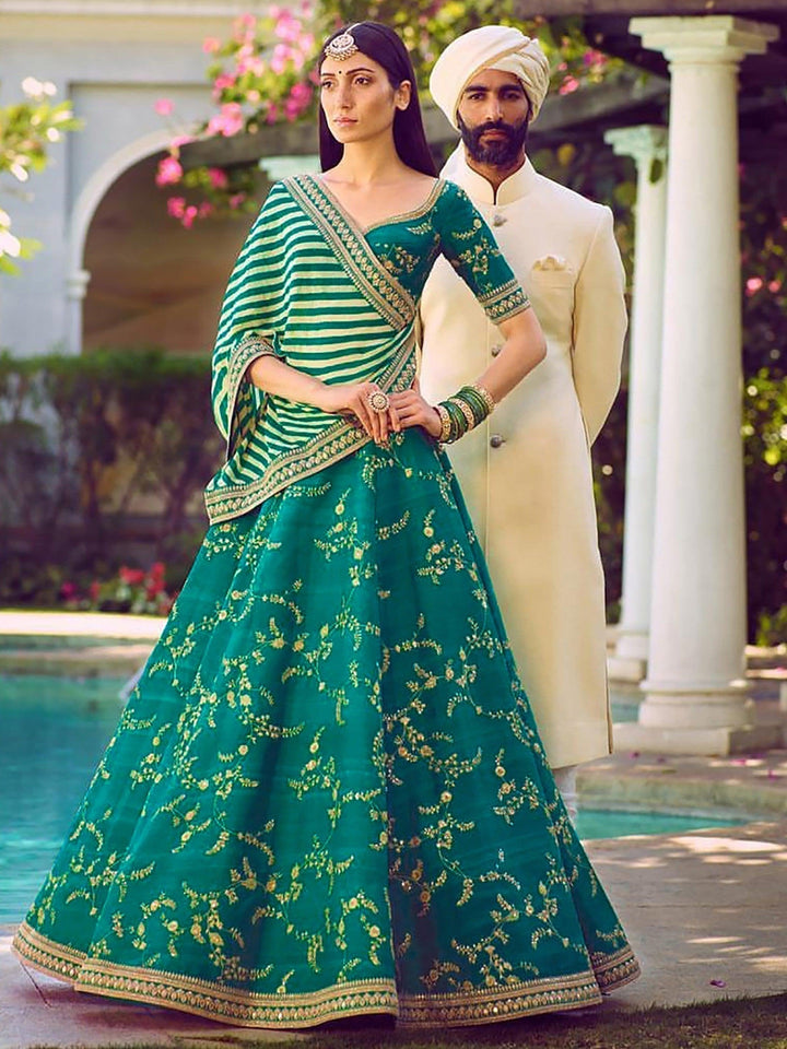 Green Color Bridalwear Embroidered Lehenga Choli