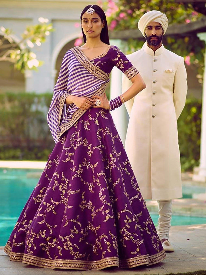 Purple Color Bridalwear Embroidered Lehenga Choli