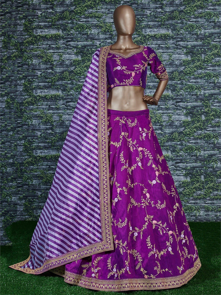 Purple Color Bridalwear Embroidered Lehenga Choli
