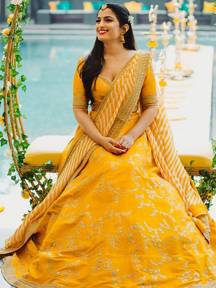 Yellow Color Bridalwear Embroidered Lehenga Choli