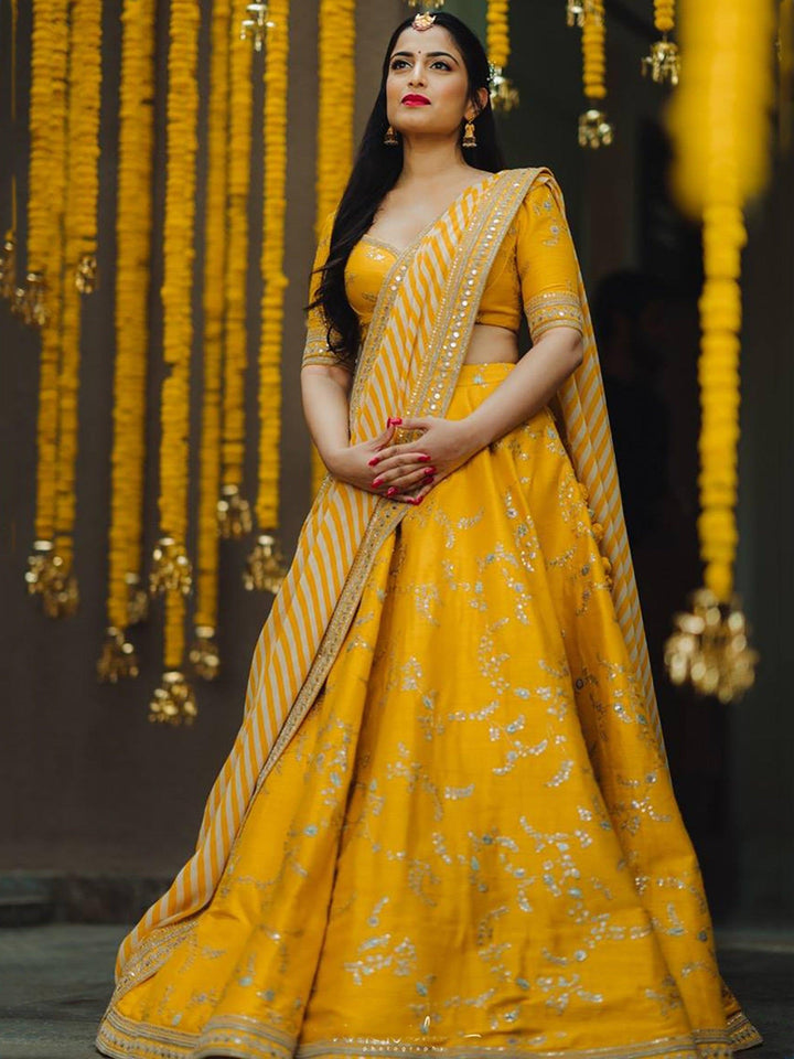 Yellow Color Bridalwear Embroidered Lehenga Choli