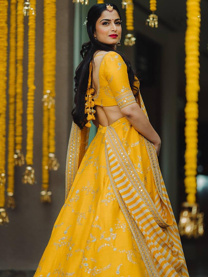 Yellow Color Bridalwear Embroidered Lehenga Choli