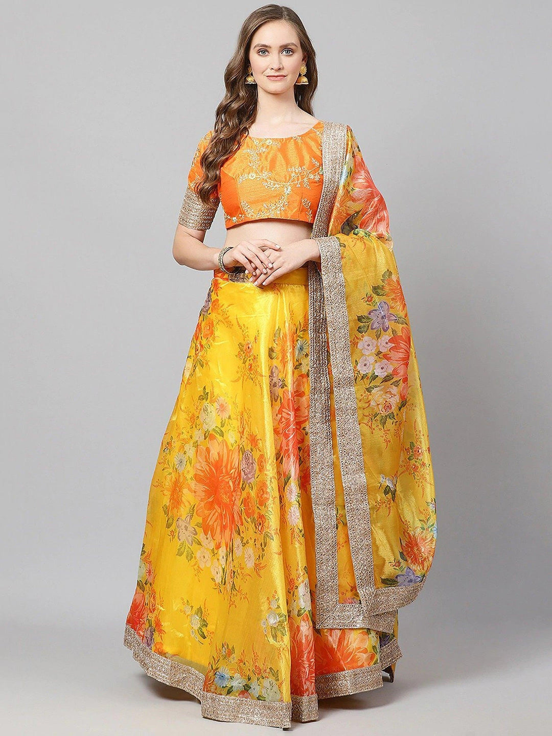Yellow-Orange Designer Digital Printed Lehenga Choli
