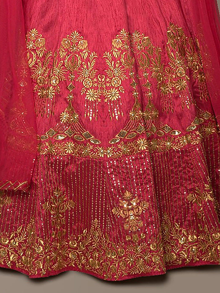 Red Colored Party wear Embroidered Lehenga Choli