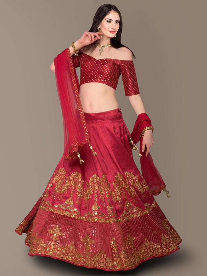 Red Colored Party wear Embroidered Lehenga Choli