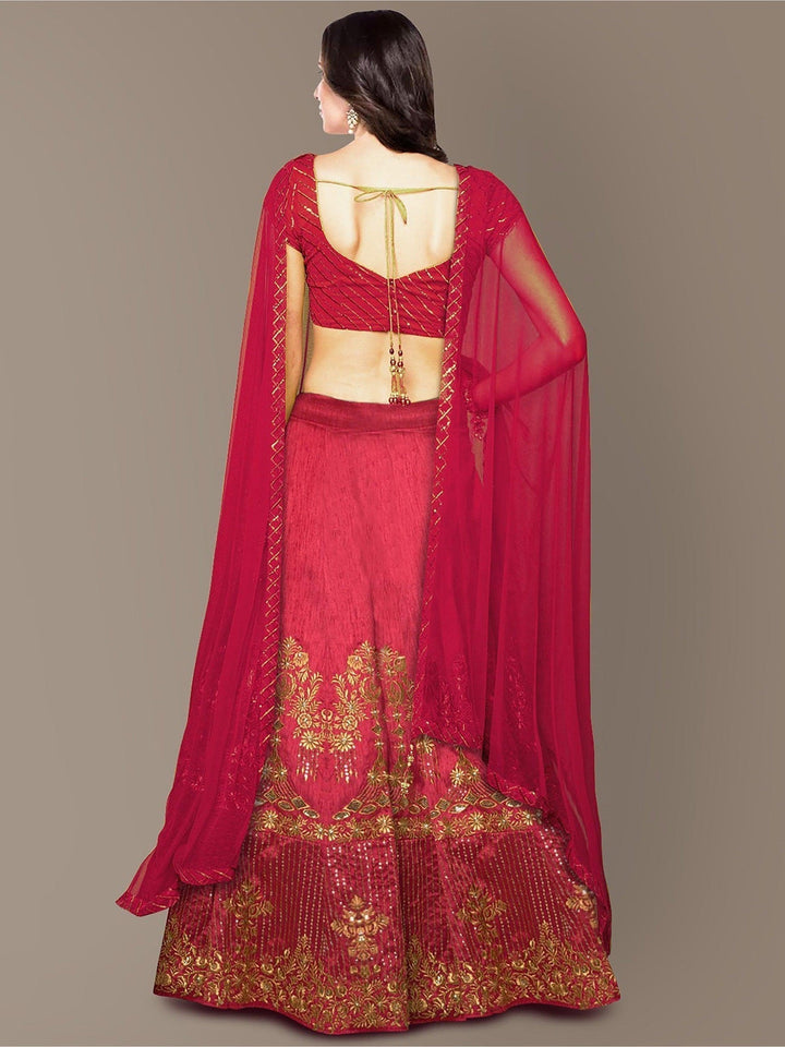 Red Colored Party wear Embroidered Lehenga Choli