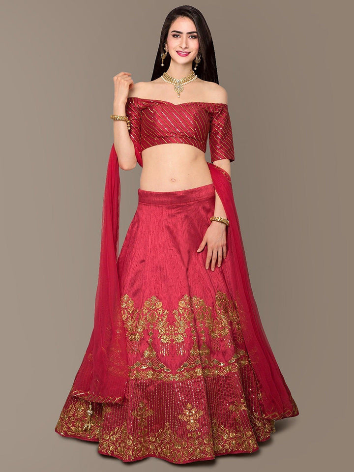 Red Colored Party wear Embroidered Lehenga Choli