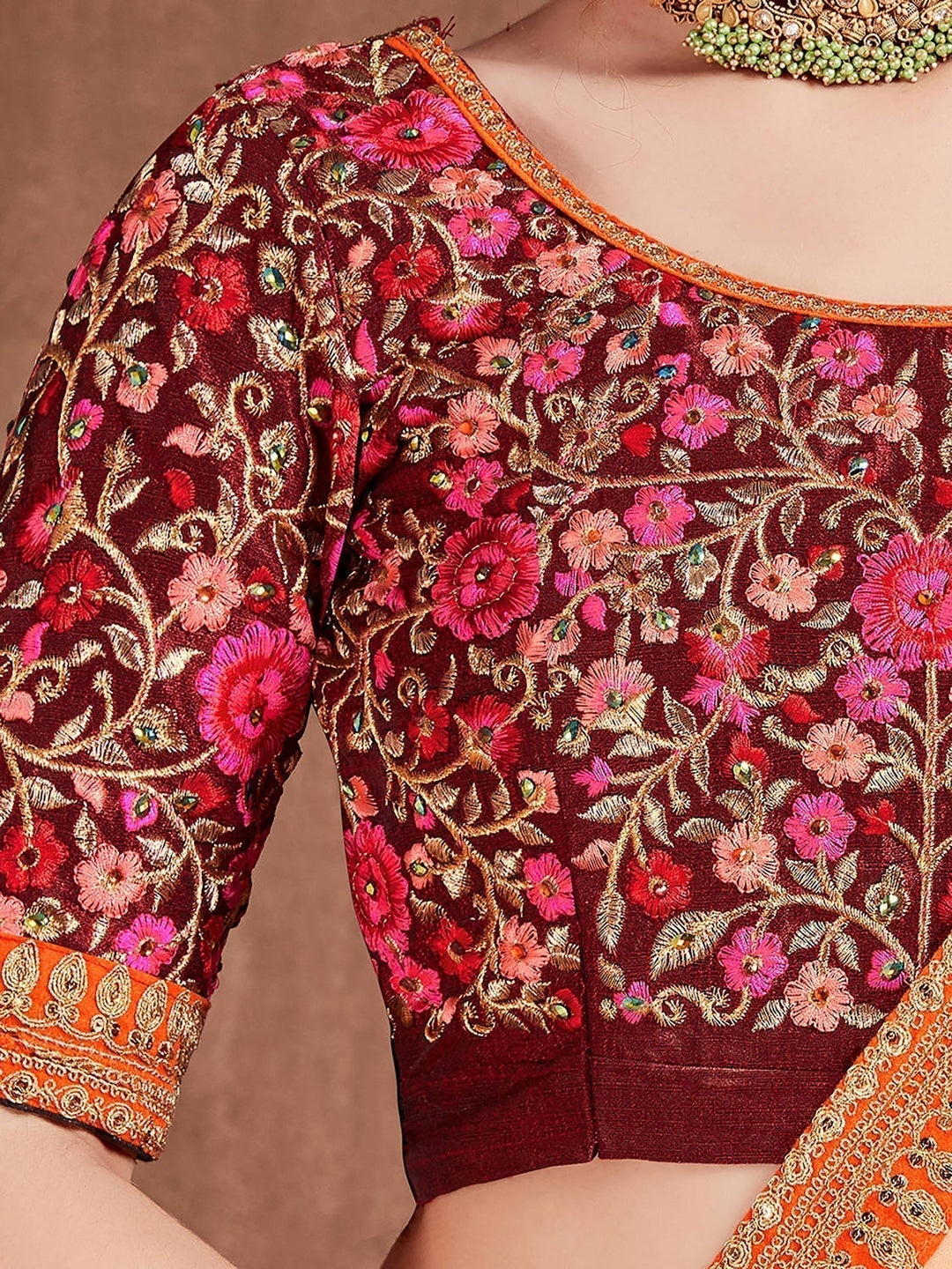 Blue-Red Colored Bridal wear Embroidered Lehenga Choli