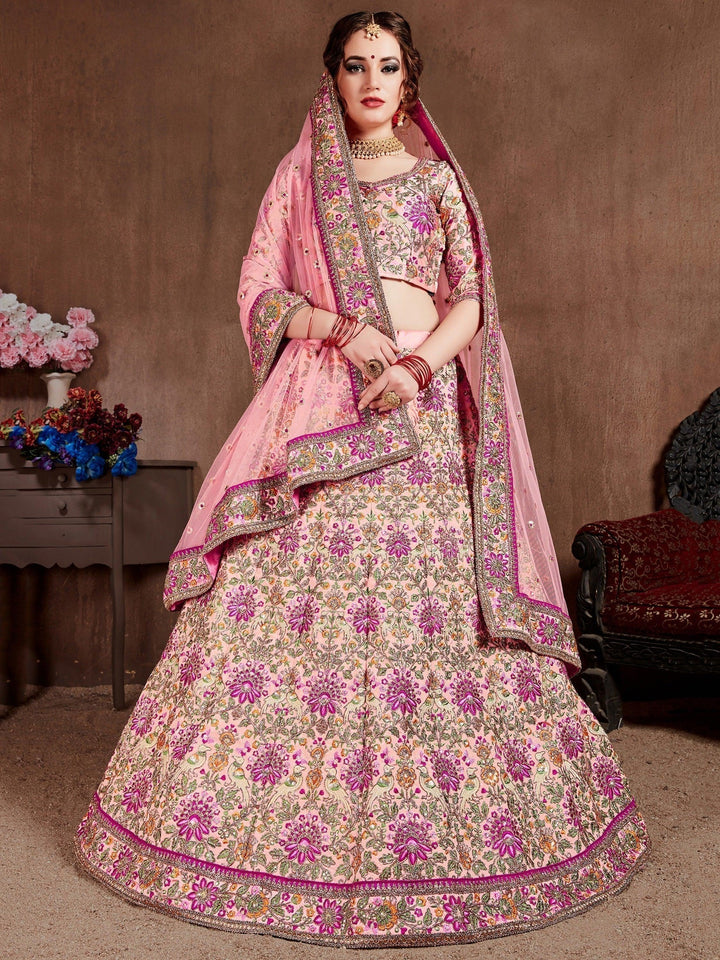 peach Colored Bridal wear Embroidered Lehenga Choli