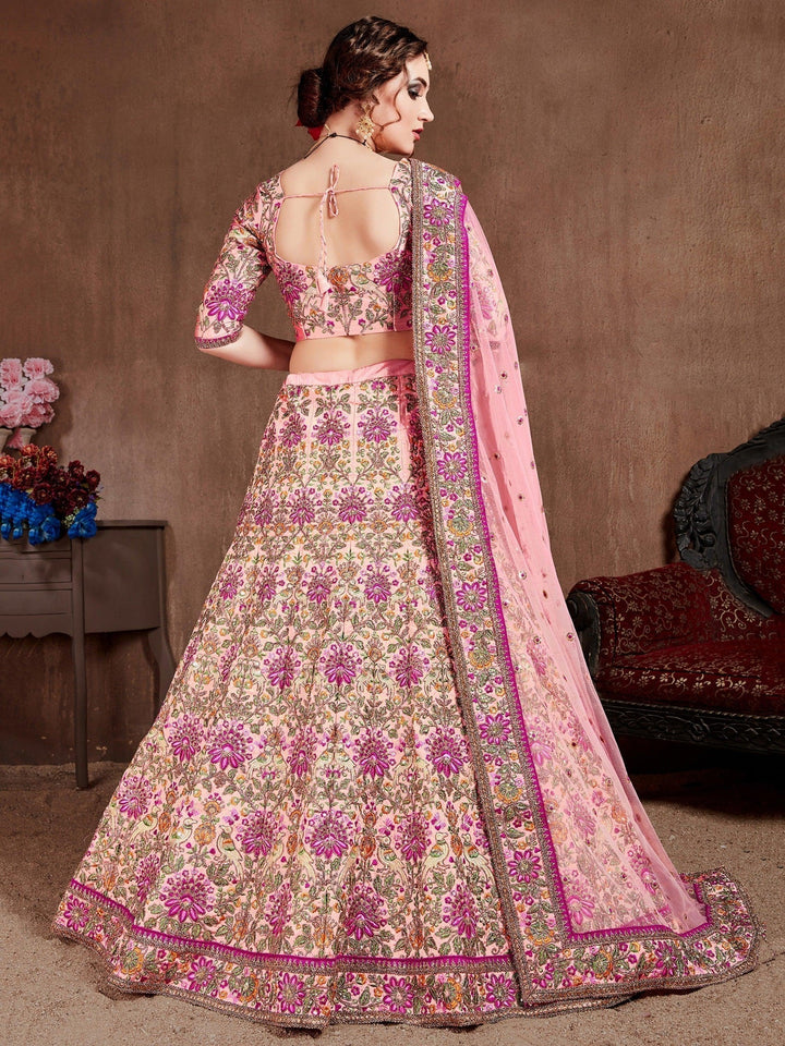 peach Colored Bridal wear Embroidered Lehenga Choli