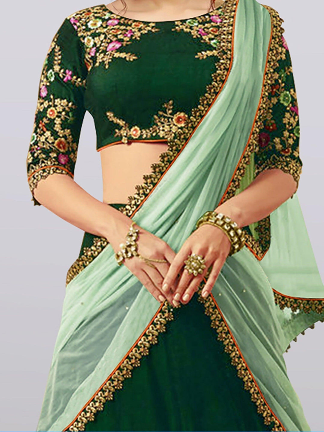 Dark Green Colored Party Wear Embroidered Lehenga Choli