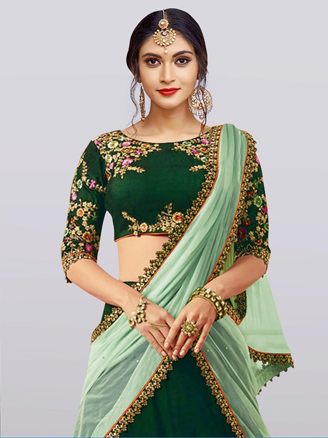Dark Green Colored Party Wear Embroidered Lehenga Choli