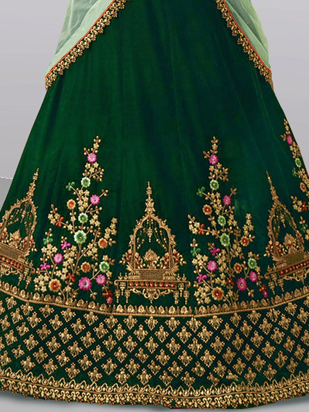 Dark Green Colored Party Wear Embroidered Lehenga Choli