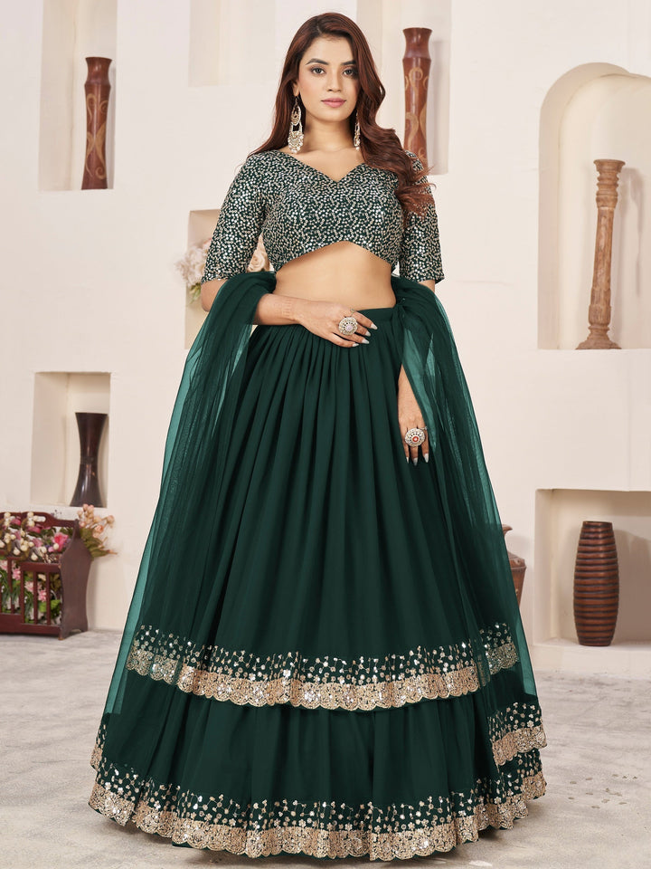 Green Sequins Georgette Wedding Wear Lehenga Choli