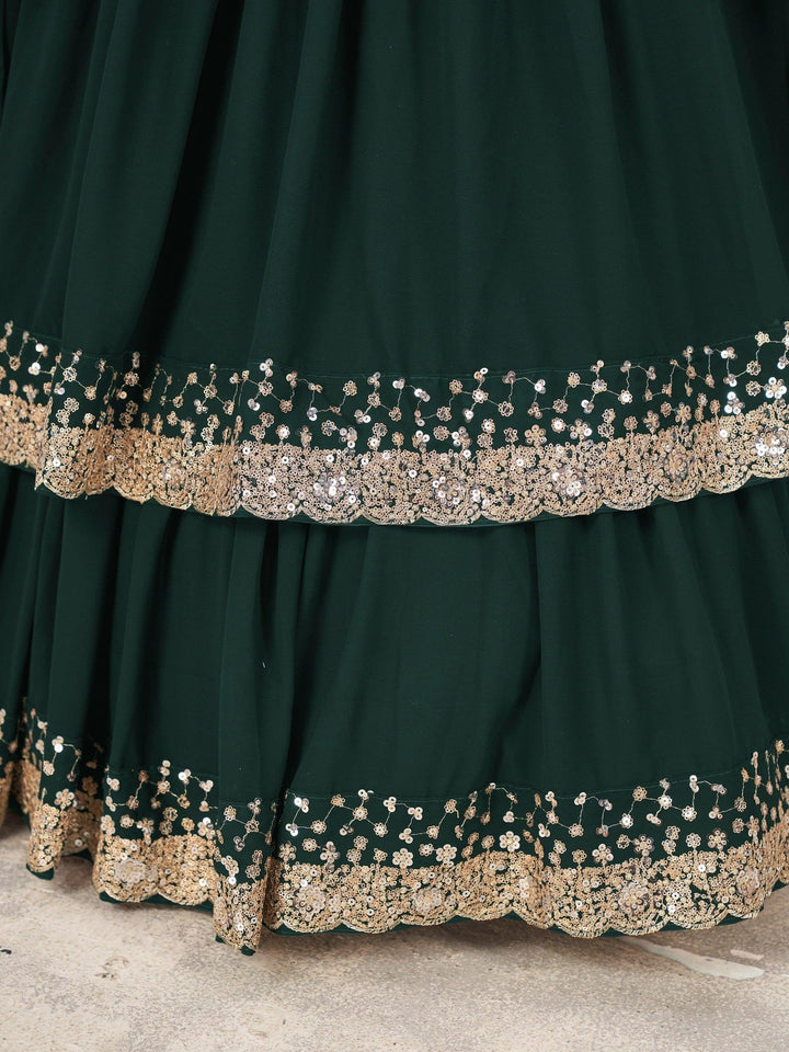 Green Sequins Georgette Wedding Wear Lehenga Choli