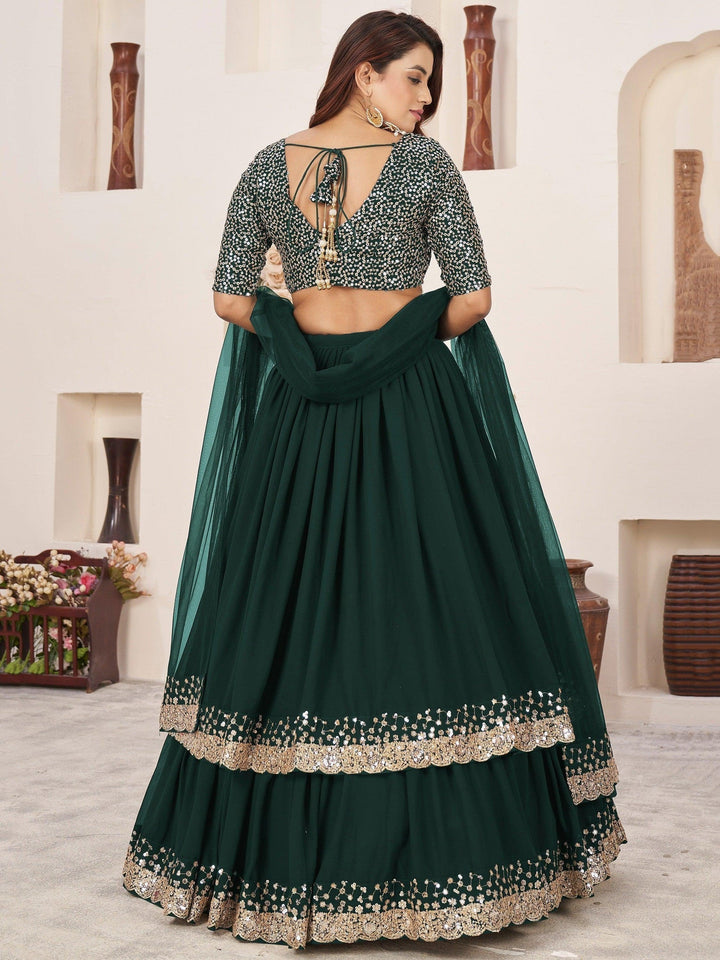 Green Sequins Georgette Wedding Wear Lehenga Choli