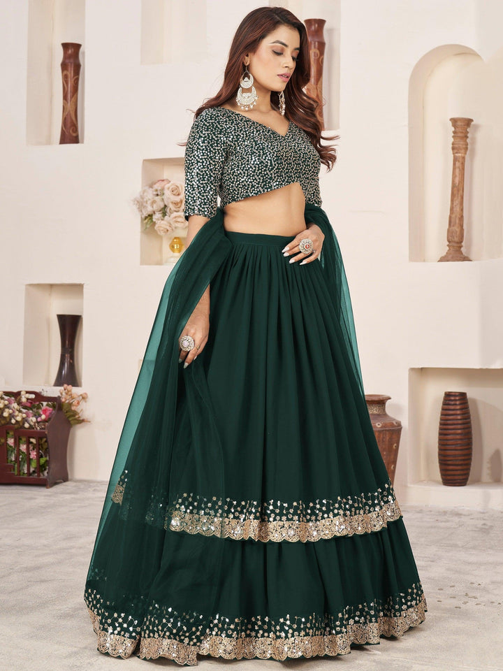 Green Sequins Georgette Wedding Wear Lehenga Choli