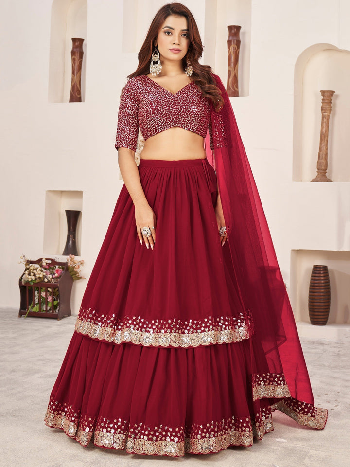 Red Sequins Georgette Engagement Wear Lehenga Choli