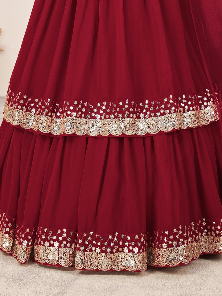 Red Sequins Georgette Engagement Wear Lehenga Choli