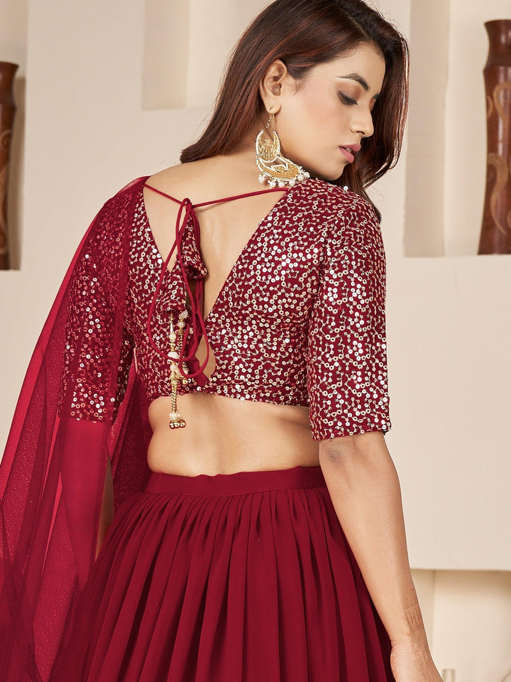 Red Sequins Georgette Engagement Wear Lehenga Choli