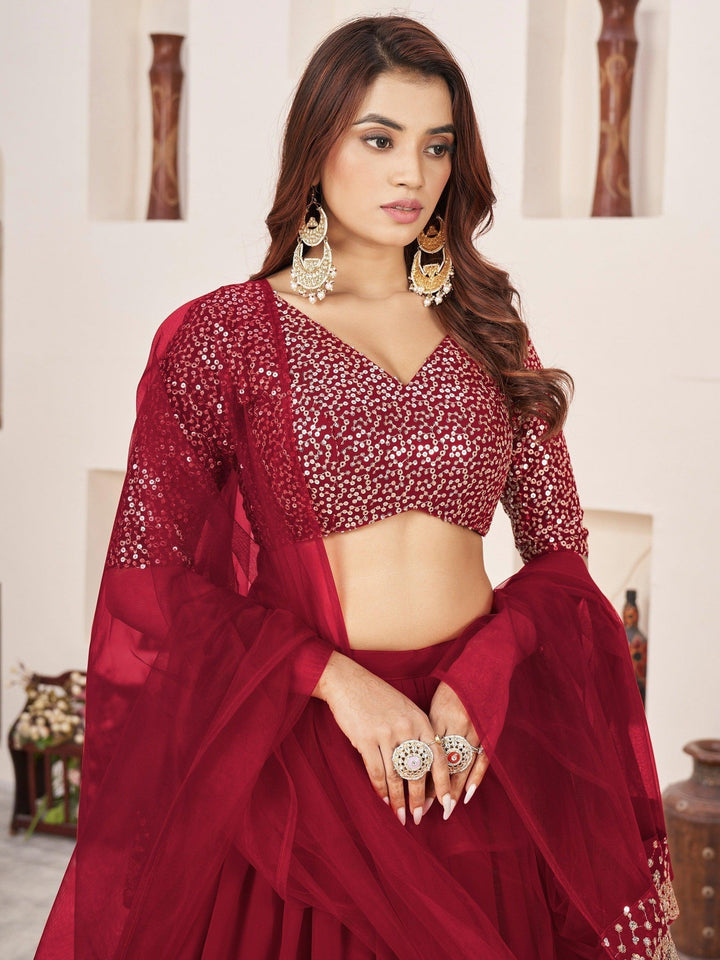 Red Sequins Georgette Engagement Wear Lehenga Choli