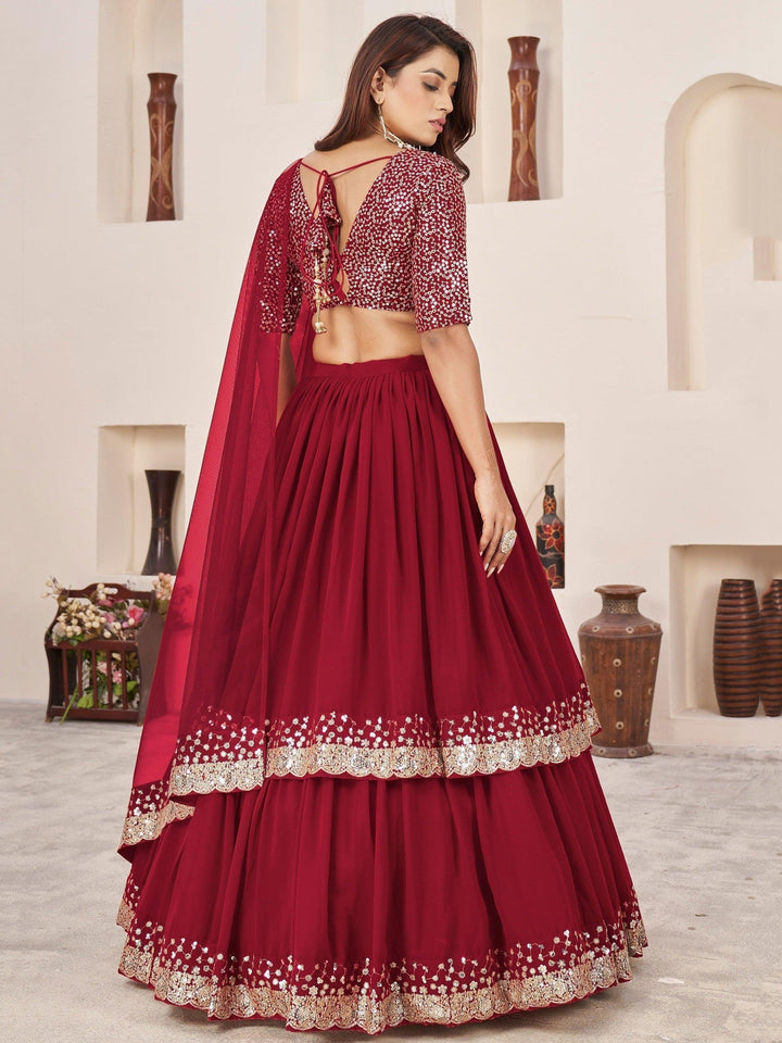 Red Sequins Georgette Engagement Wear Lehenga Choli