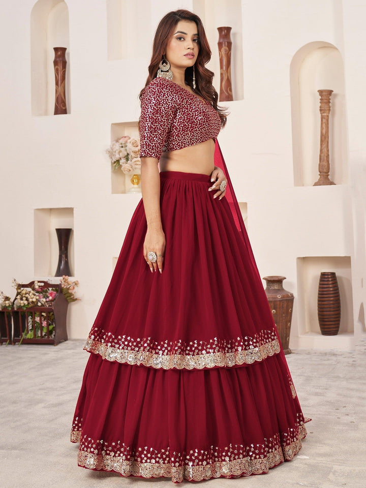 Red Sequins Georgette Engagement Wear Lehenga Choli