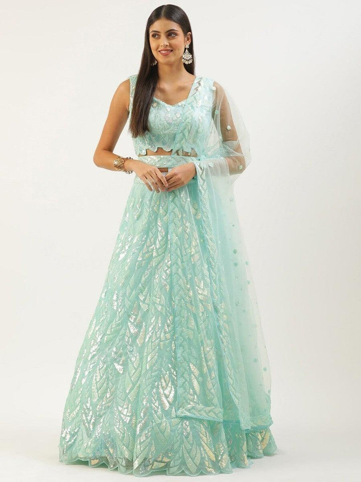 Sky Blue Sequins Net Designer Lehenga Choli With Dupatta