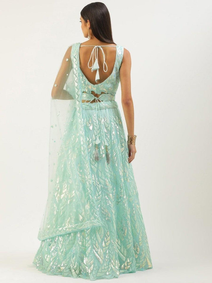 Sky Blue Sequins Net Designer Lehenga Choli With Dupatta