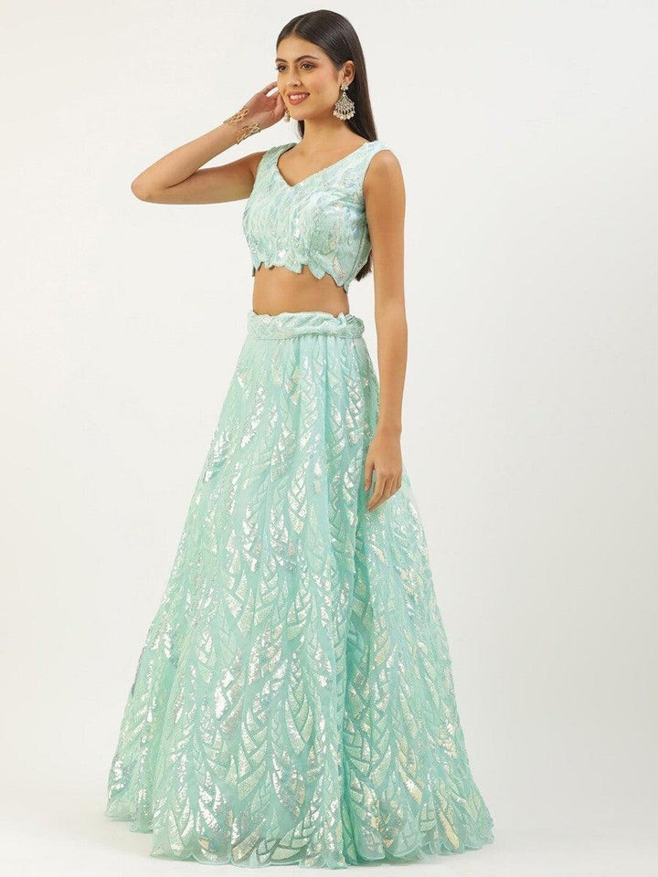 Sky Blue Sequins Net Designer Lehenga Choli With Dupatta