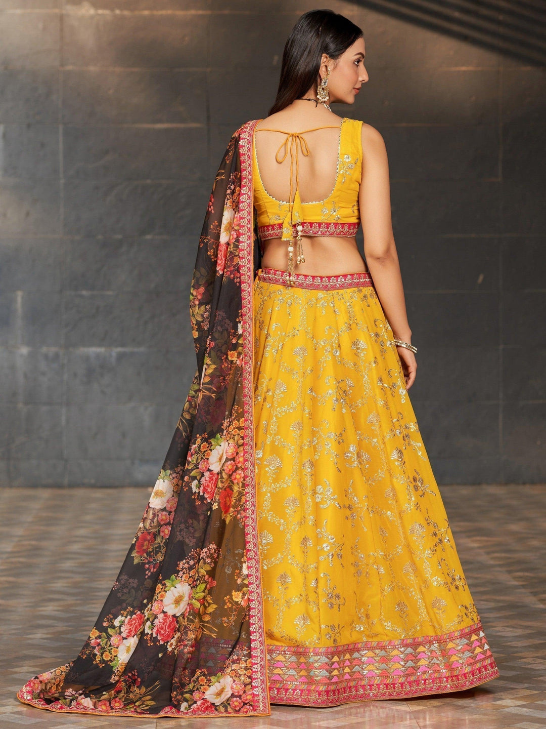 Yellow Sequins Georgette Haldi Wear Lehenga Choli