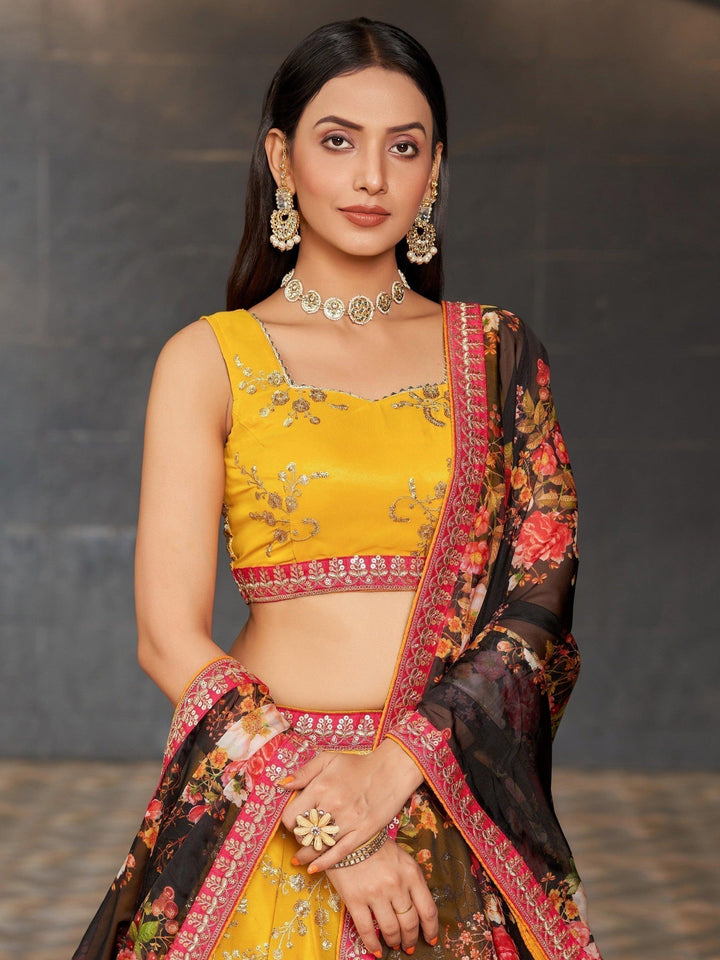 Yellow Sequins Georgette Haldi Wear Lehenga Choli