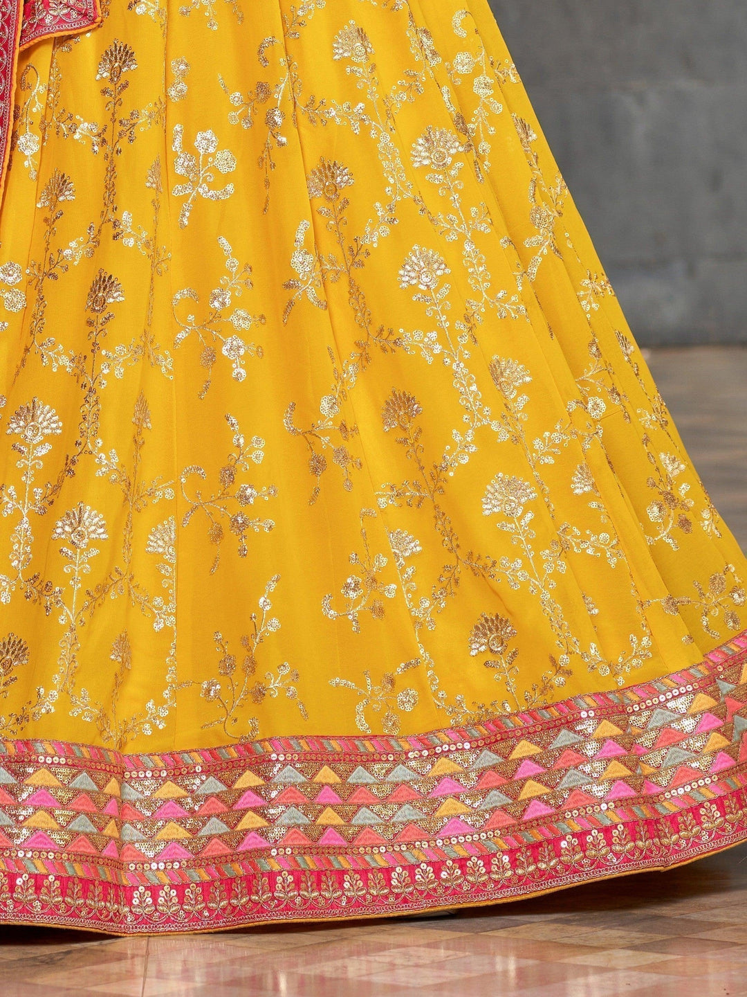 Yellow Sequins Georgette Haldi Wear Lehenga Choli