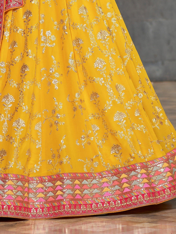 Yellow Sequins Georgette Haldi Wear Lehenga Choli