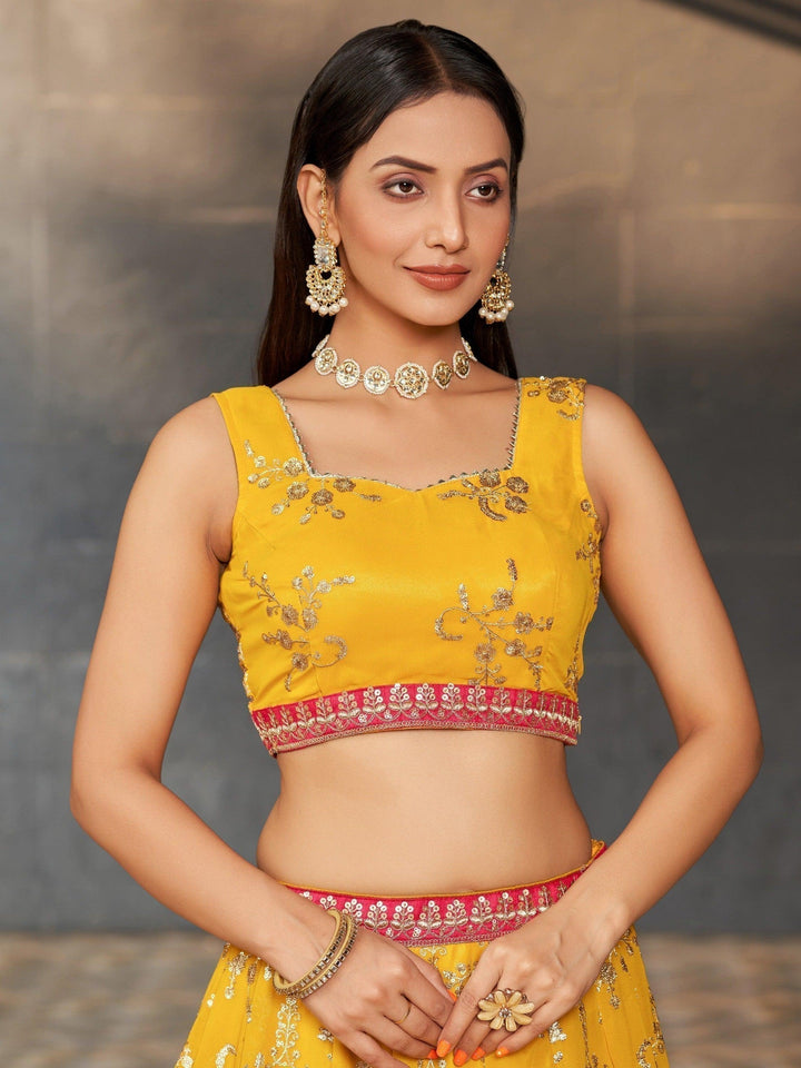 Yellow Sequins Georgette Haldi Wear Lehenga Choli