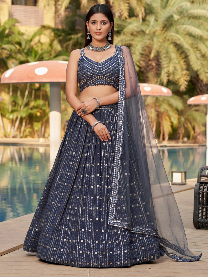 Grey Sequins Georgette Designer Lehenga Choli