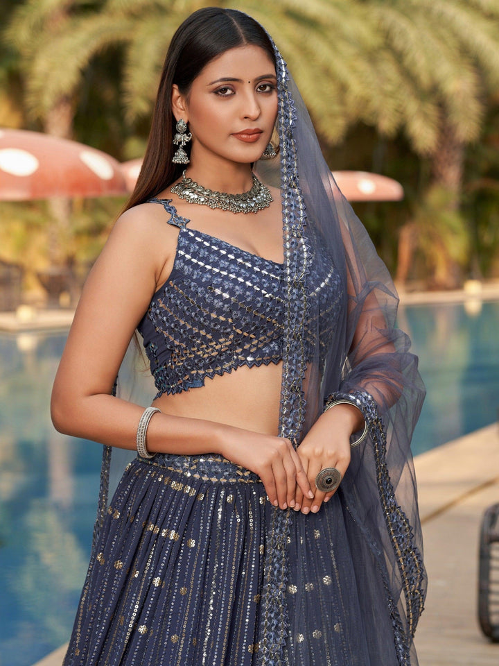 Grey Sequins Georgette Designer Lehenga Choli