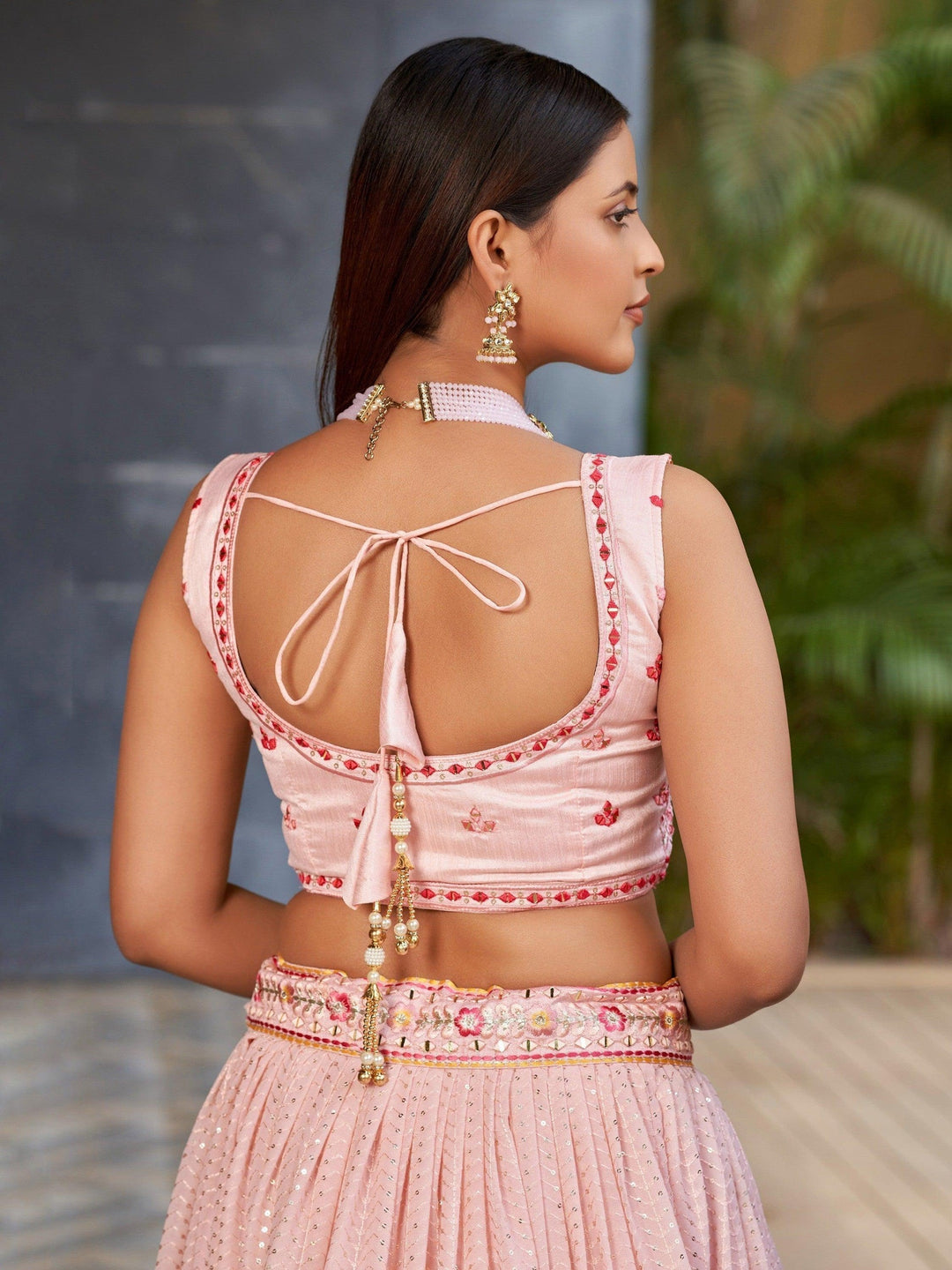 Pink Sequins Georgette Lehenga Choli With Dupatta