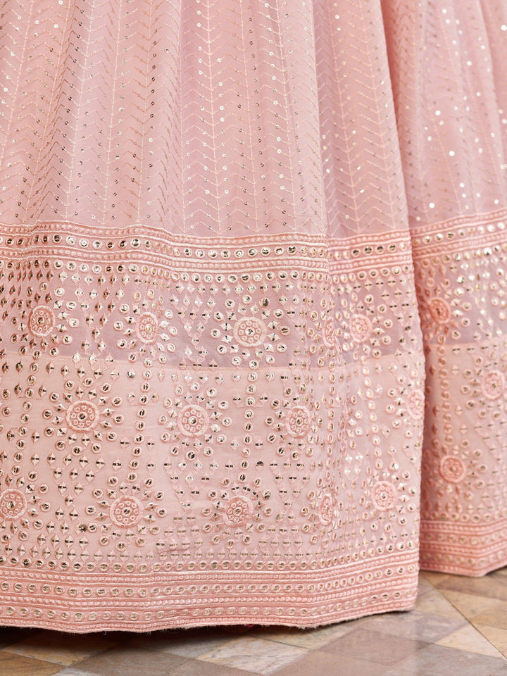 Pink Sequins Georgette Lehenga Choli With Dupatta