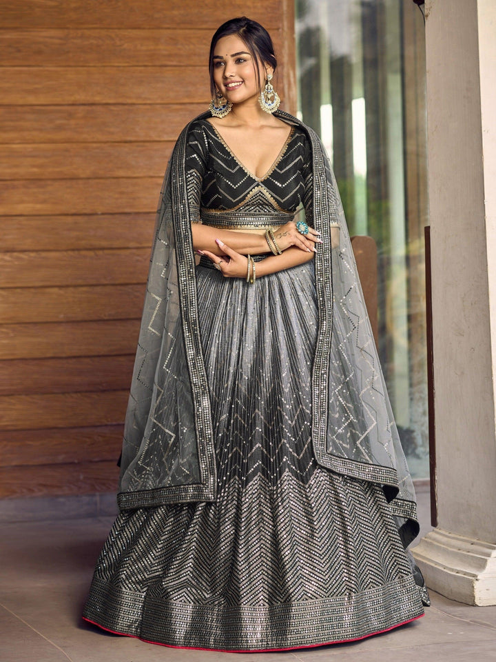 Black Sequins Chinon Events Wear Lehenga Choli With Dupatta