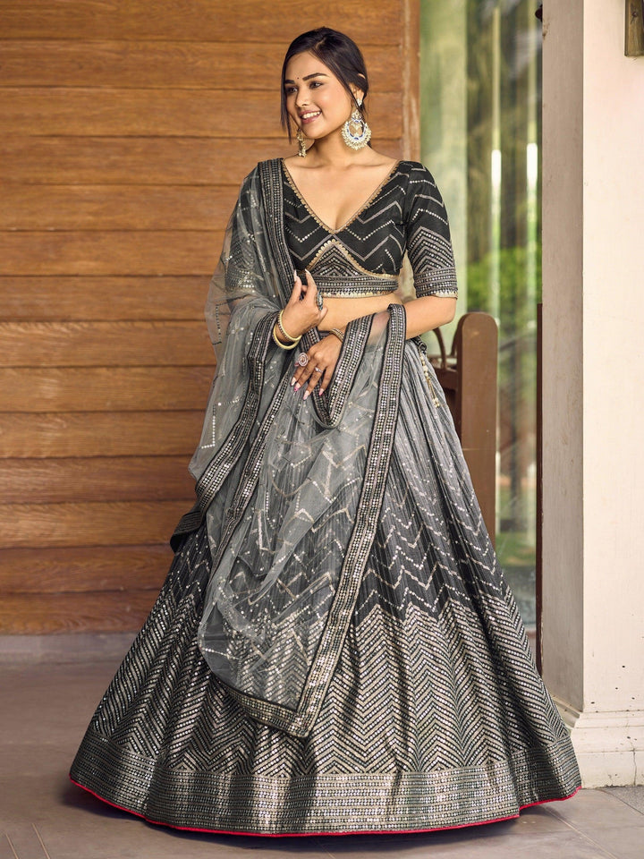 Black Sequins Chinon Events Wear Lehenga Choli With Dupatta