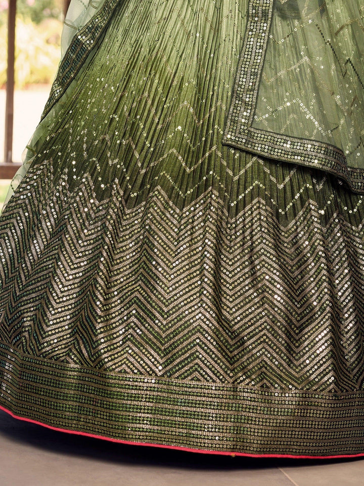 Wonderful Green Sequins Chinon Mehendi Wear Lehenga Choli