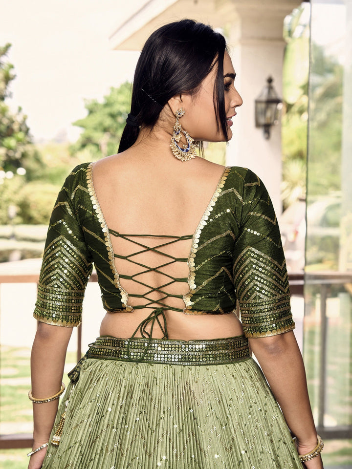 Wonderful Green Sequins Chinon Mehendi Wear Lehenga Choli