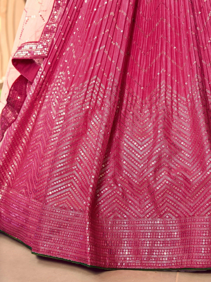 Pink Sequins Chinon Wedding Wear Lehenga Choli With Dupatta