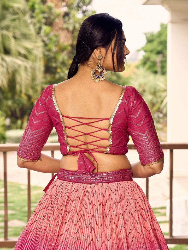 Pink Sequins Chinon Wedding Wear Lehenga Choli With Dupatta