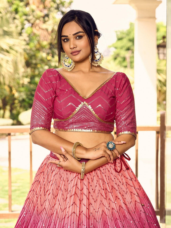 Pink Sequins Chinon Wedding Wear Lehenga Choli With Dupatta