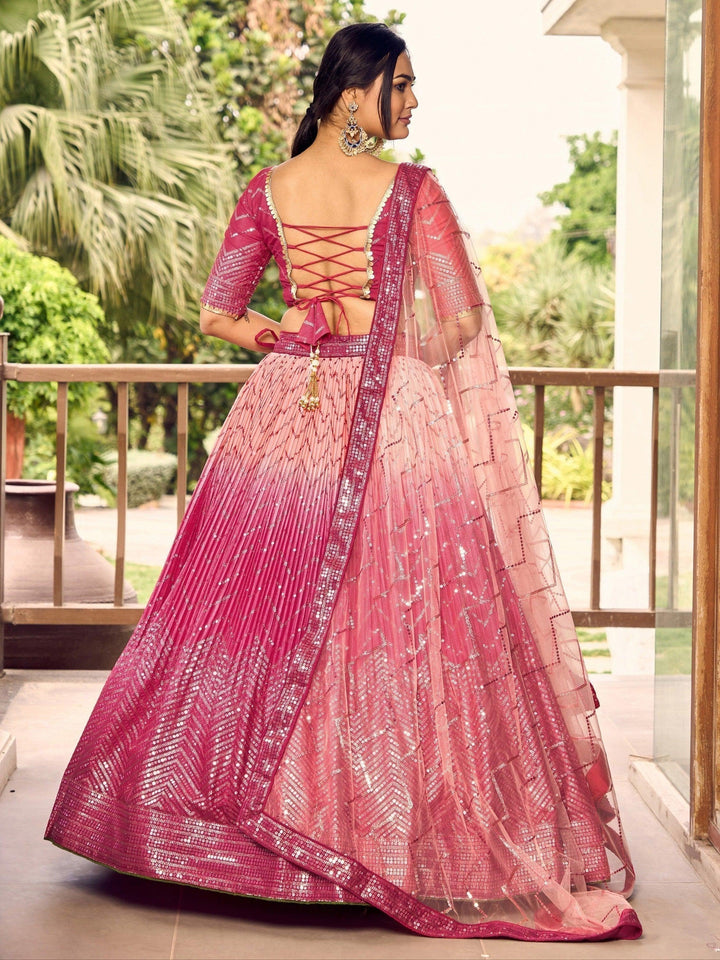 Pink Sequins Chinon Wedding Wear Lehenga Choli With Dupatta