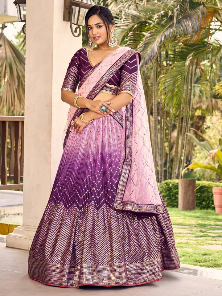 Purple Sequins Chinon Traditional Lehenga Choli With Dupatta