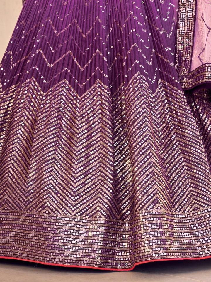 Purple Sequins Chinon Traditional Lehenga Choli With Dupatta